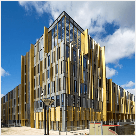 Modern designed rainscreen cladding panels installed at the University of Birmingham Library
