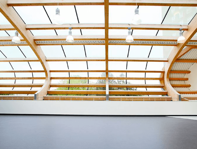 View of the interior of the oval designed window of the Somerstown Community Hub