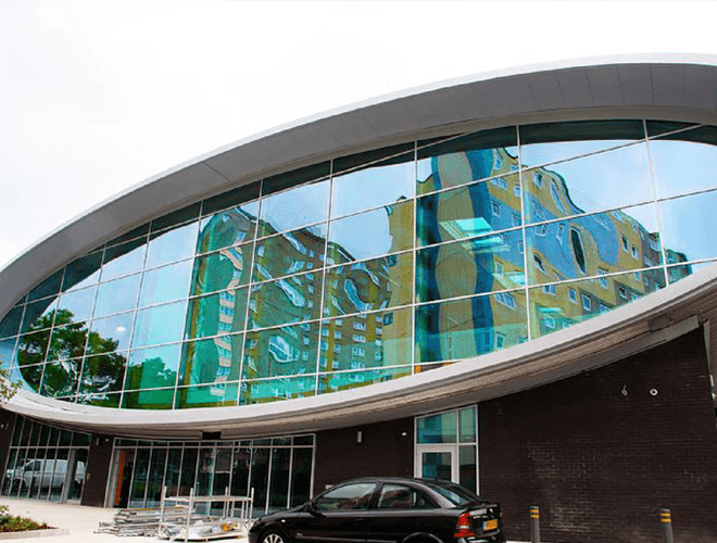 Large oval window of the Somerstown Community Hub