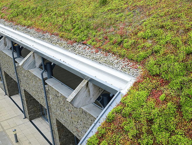Close up of the green roofing around a corner at St Andrews Links
