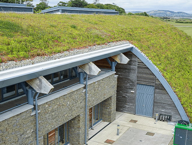 Side view of the green roof at St Andrews Links