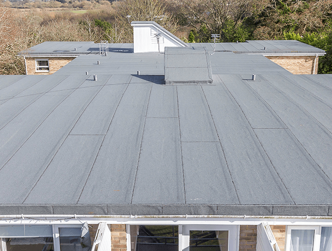 Close up of the flat roofing system installed at the Bluff, Bournemouth