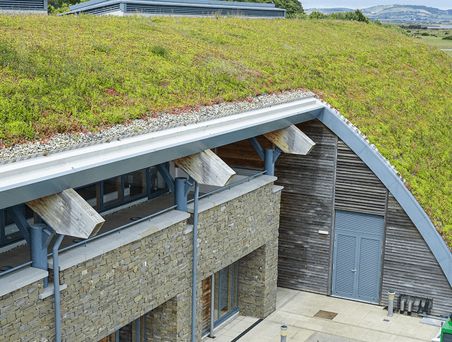 Flat Roofing Sustainability showcased with the green eco roofing at St Andrews Links